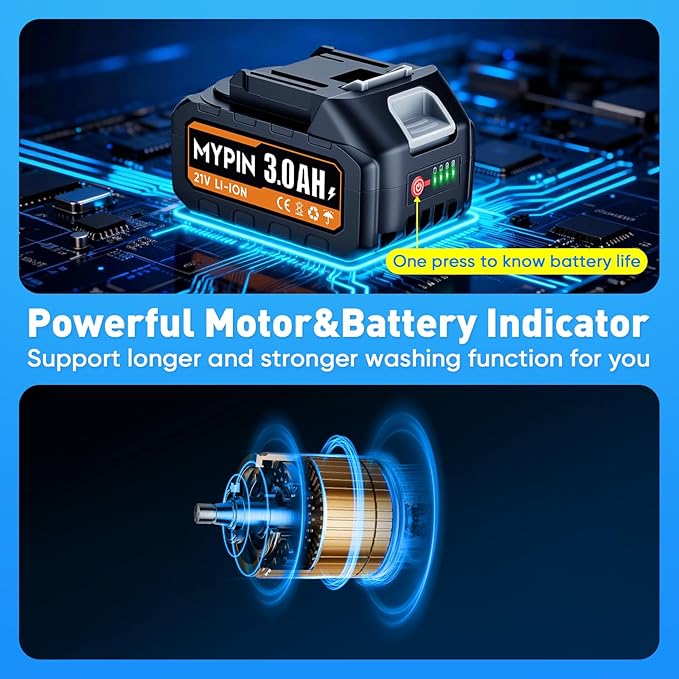 Portable Cordless Pressure Washer, 600 PSI 21V Two Rechargeable Batteries Powered Pressure Washer with Battery Level Display, 6-in-1 Nozzle with Jet Nozzles for Car Floor Wall Fence Cleaning