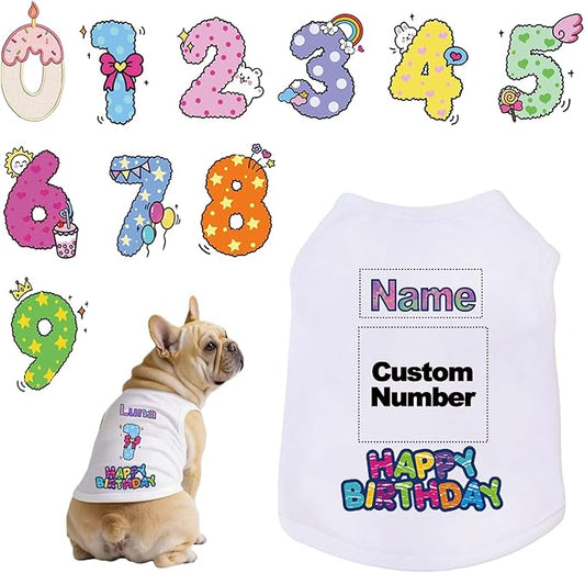 Custom Dog Birthday Shirt,Personalized Pet Apparel Print with Name Age Number,Pet Birthday Outfit,Lightweight Breathable Cotton Vest for Small Medium Large Dogs Cat (White, XX-Large)