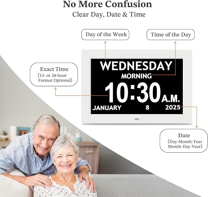 10.1'' Digital Clock, 1280*800p HD Extra Large Display, Dementia Clock