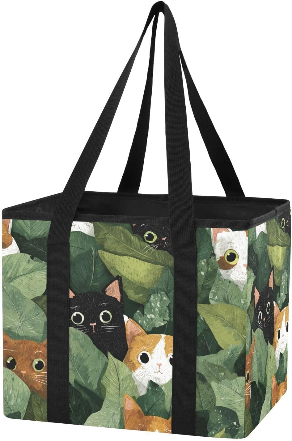 Trunk Organizer Collapsible Car Organizer with Handle Car Storage Box Bin for Groceries SUV Utility Tote Bag Portable Vehicle Container Cats and Dense Leaves