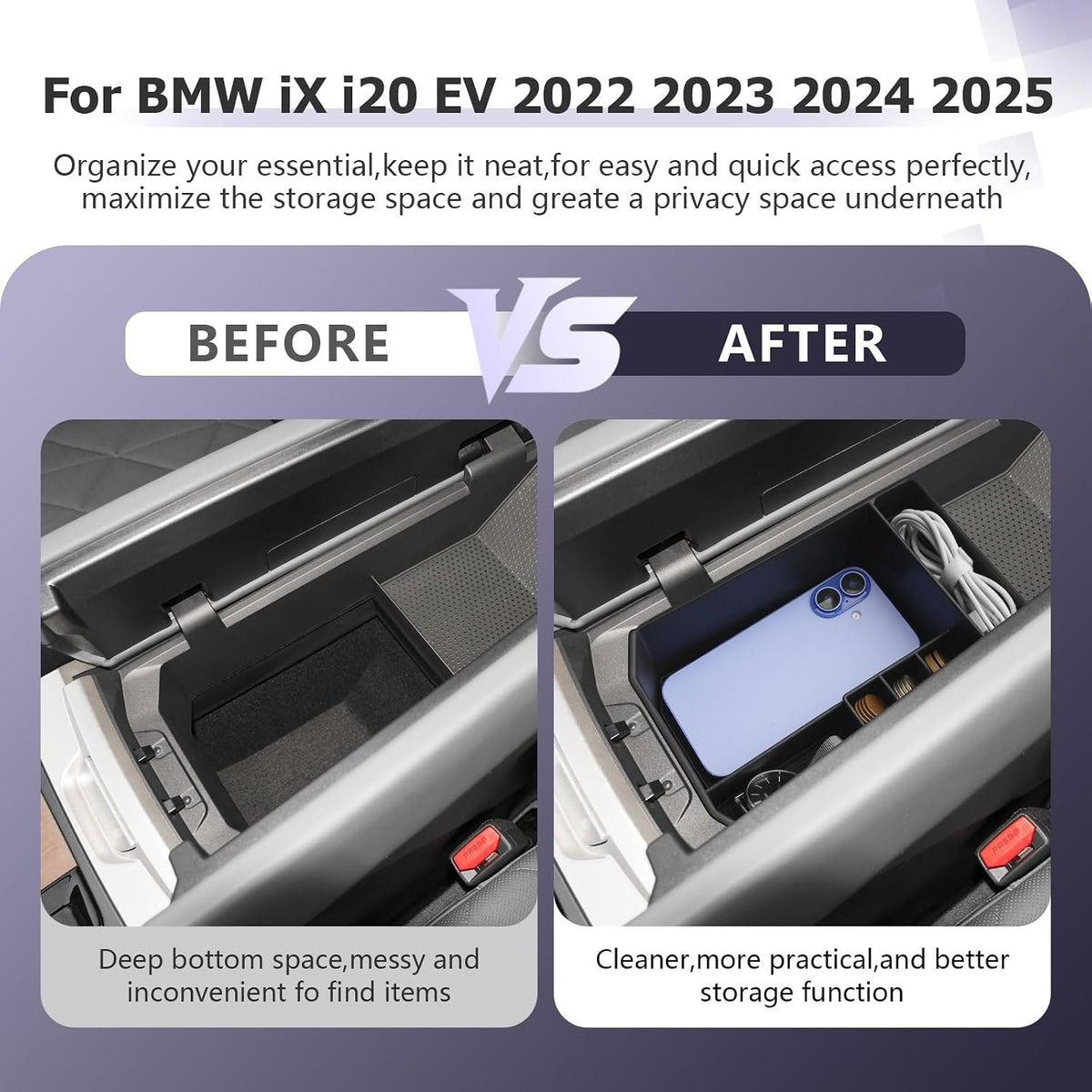 LUWU 2022-2026 BMW iX Center Console Organizer xDrive45 xDrive60 M70 Armrest Storage Box Armrest Organizer Insert Tray 2025 2026 BMW iX Accessories