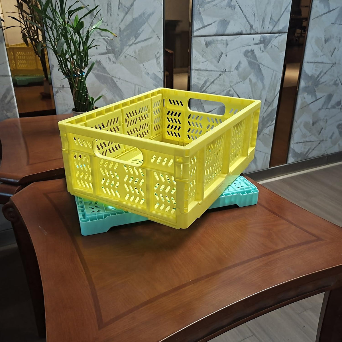 20L Folding Crate, 4Pack Plastic Storage Baskets Organizer for Home and Office,Collapsible Storage Crates for Home Office and Outdoor Organizer.(Yellow)