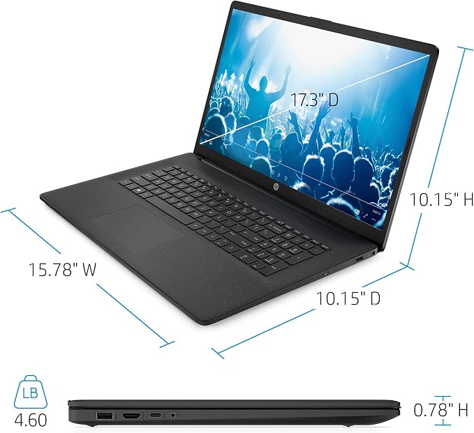 HP 17.3" Business Laptop Computer, 10-Core Intel Core i5, Windows 11, PLUSERA Earphones (16GB RAM | 512GB SSD)
