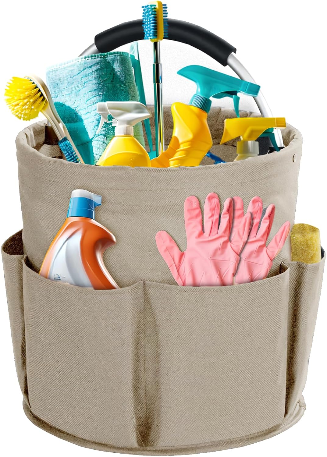 Cleaning Caddy with Handle, Cleaning Products Organiser, 17L Foldable Storage Basket, Cleaning Caddy Organiser, Portable Multi Cleaning Bucket Bag for Home, Garden (Pink)