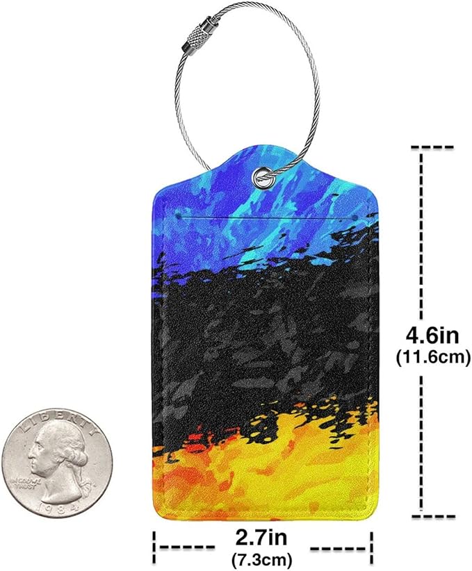 Blue Black Yellow Abstract Bag Tags for Luggage, Colorful Airport Suitcase Baggage Label Tags, Business ID Card Holders Gifts for Adults Kids Crew