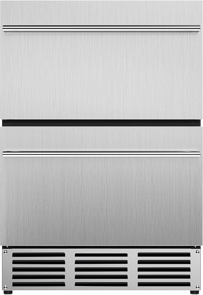 24 Inch Under Counter Drawer Fridge, Stainless Steel Beverage Refrigerator Built-In For Home & Commercial Use, Stainless Steel Silver, Outdoor Refrigerator for Soda, Beer, Wine