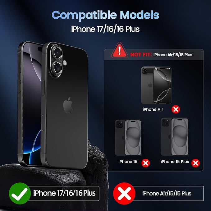 CACOE Camera Lens Protector for iPhone 16/16 Plus/17