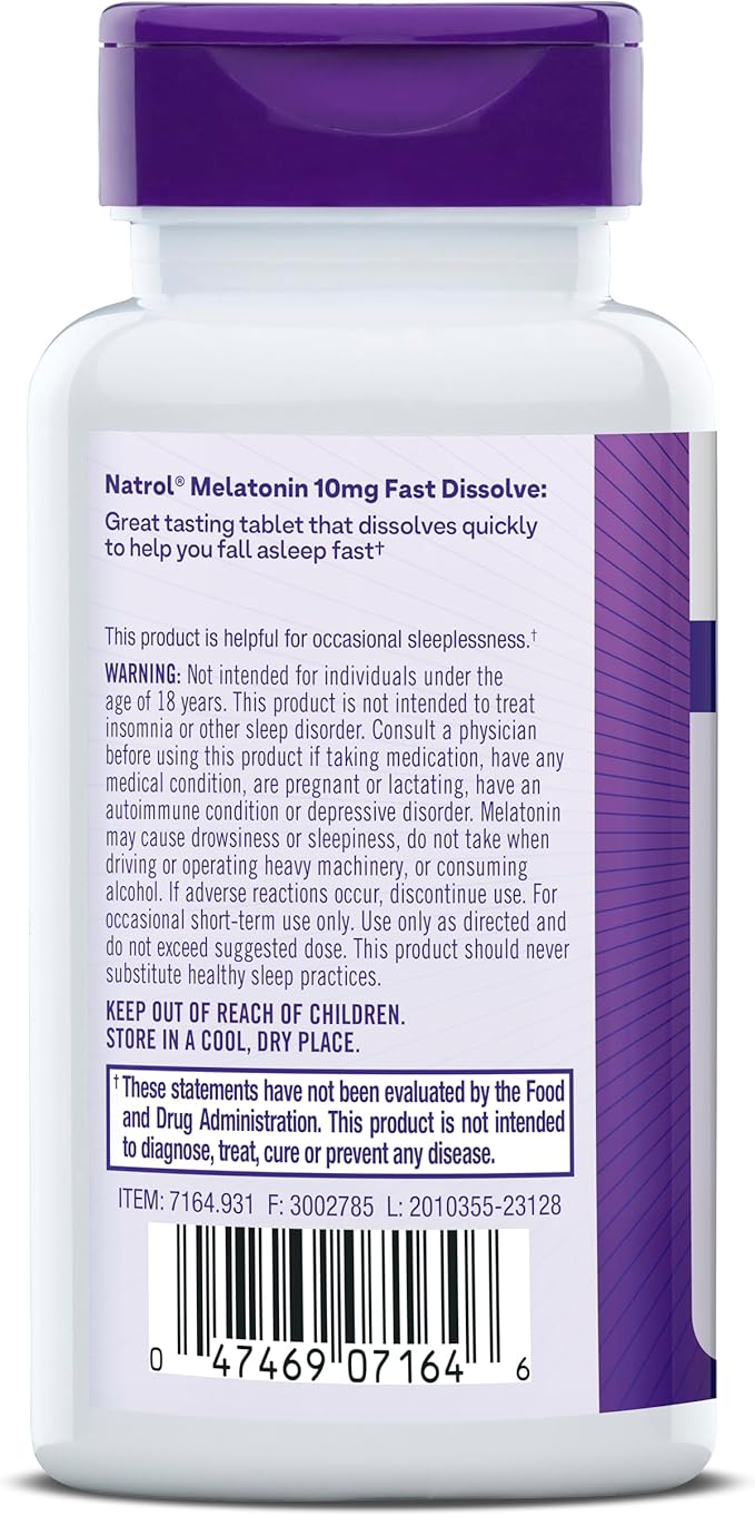Natrol Fast Dissolve Melatonin 10 mg, Melatonin Supplements for Restful Sleep, Sleep Support for Adults, 75 Strawberry-Flavored Tablets, Up to a 75 Day Supply