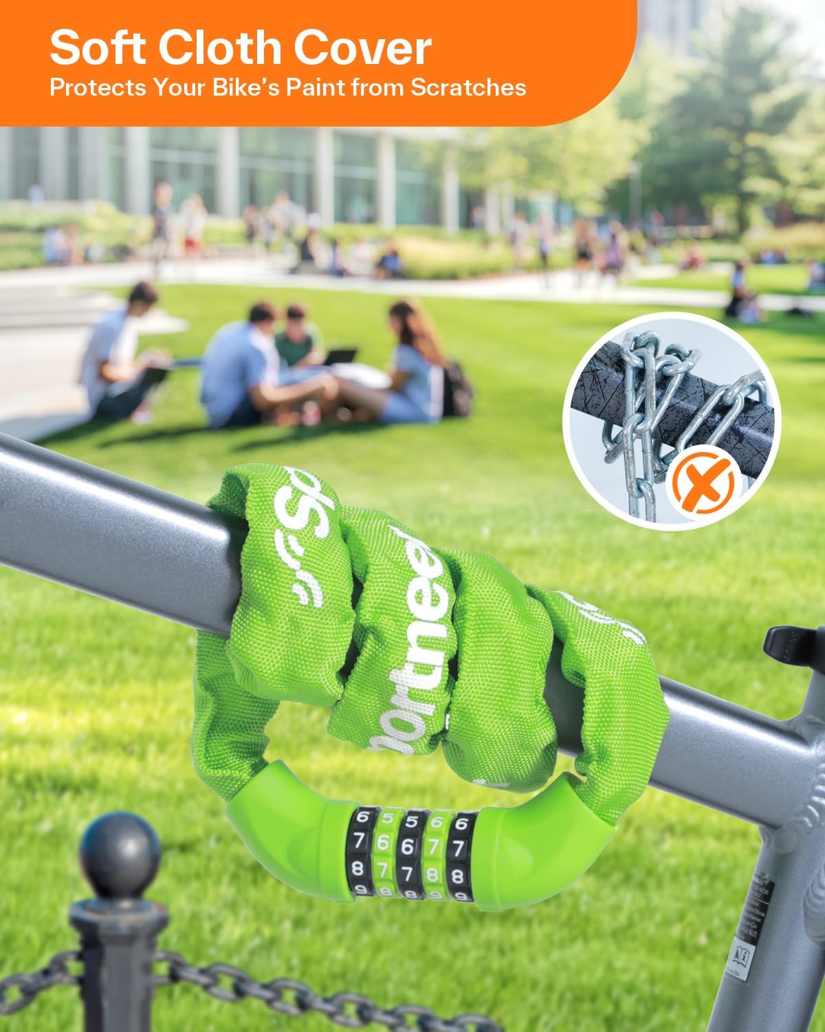Sportneer Bike Lock - High Security 5-Digit Combination Chain Lock | Heavy Duty Keyless Design - 3.2/3.6/4ft