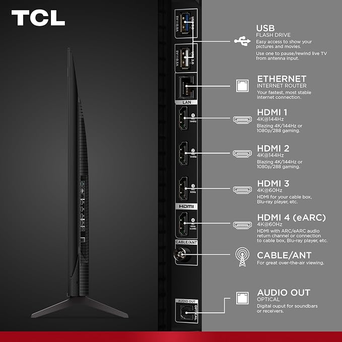 TCL 65" T7 4K QLED Google TV with 144Hz Gaming (65T7) | Smooth Motion for Sports & Gaming