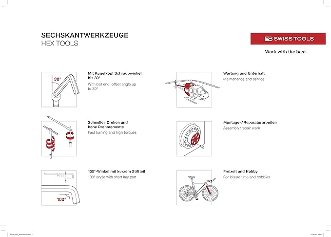 PB SWISS TOOLS Hex Key L-Wrench Set PB 2212.H-10 | 100% Swiss Made | 9-Piece Allen Wrench Set Sized 1.5-10 mm with Short 100° Key Part