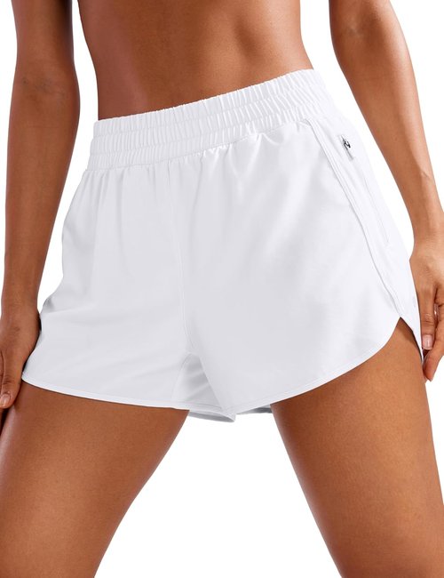 CRZ YOGA Dolphin Athletic Shorts - High Waisted Quick Dry Running Shorts with Zip Pocket | 3" Length
