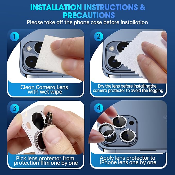 for iPhone 15 Pro/iPhone 15 Pro Max Camera Lens Protector Bling Individual