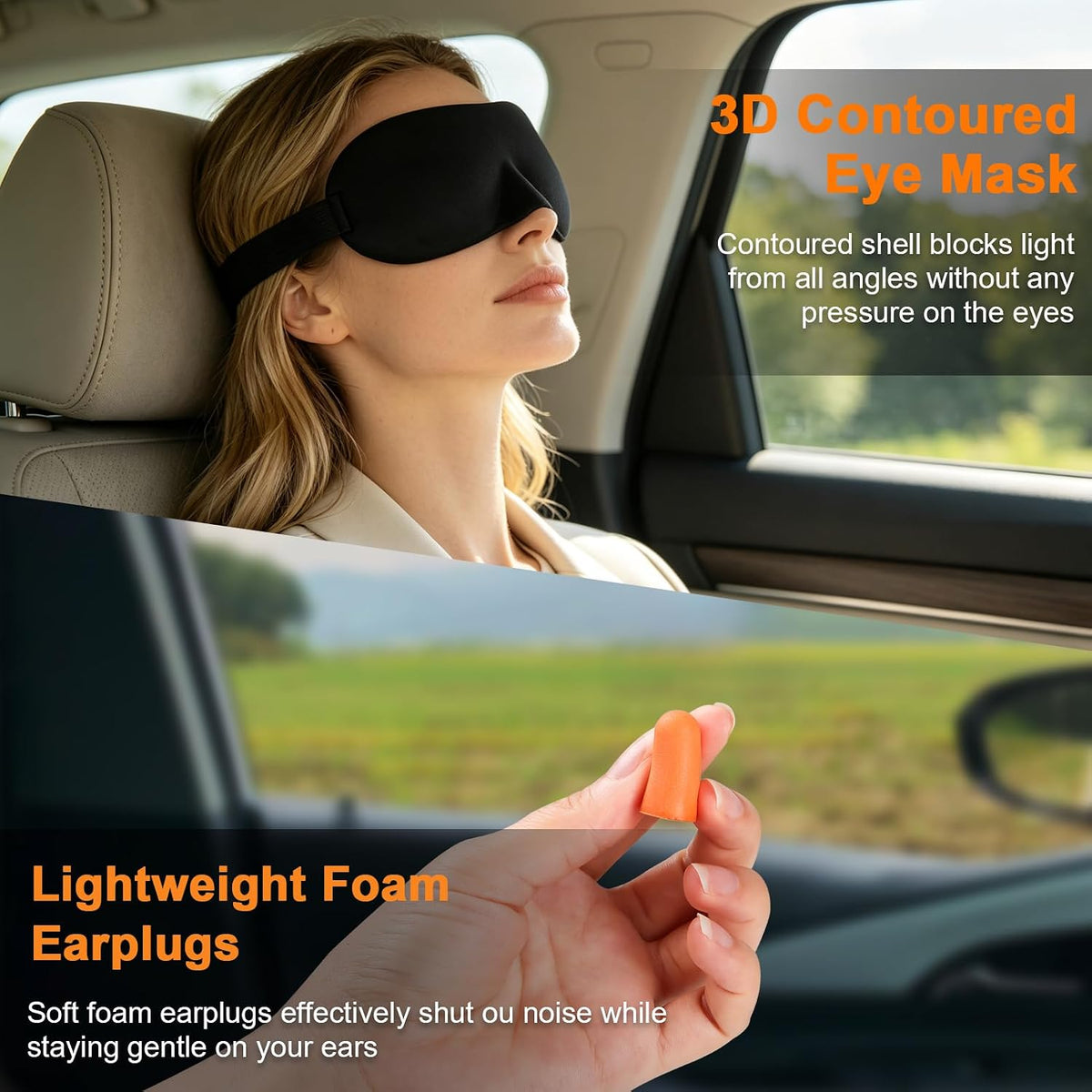 Travel Pillow - Hooded Neck Pillow Airplane Memory Foam Filling for Plane, Office, Cars Sleeping, Road Trip, Long Flights, Airplane Travel Essentials, Includes Eye Mask & Earplugs (Black)
