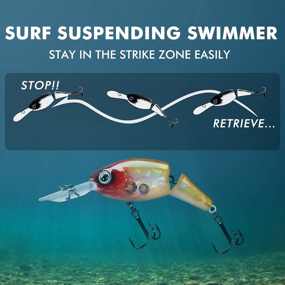 TRUSCEND Swimmax Fishing Lure - Wiggling & Vibrating Jointed Swimbait with BKK Hook for Bass & Trout