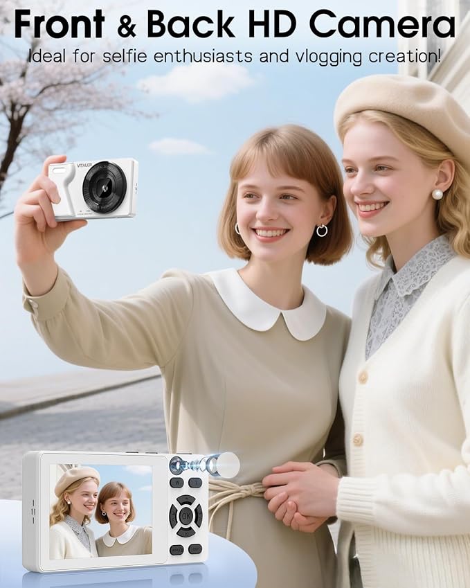 Digital Camera with Front Rear Lens, Autofocus 64MP 4K Camera