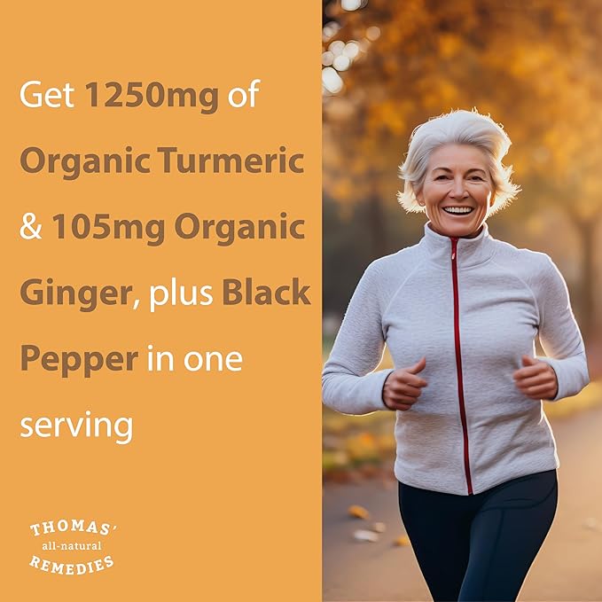 Thomas' all-natural Remedies Turmeric Curcumin and Ginger with Black Pepper, Organic Turmeric Joint Support Supplement- 95% Curcumin - NO fillers, Vegan - 120ct