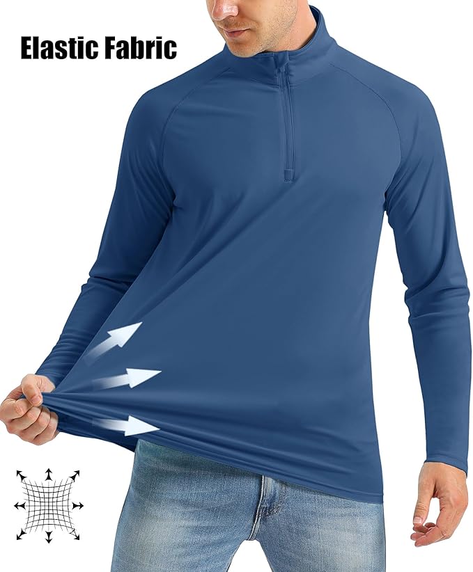 MAGCOMSEN Men's Long Sleeve Sun Shirts UPF 50+ Tees 1/4 Zip Up Fishing Running Rash Guard T-Shirts Outdoor Shirt