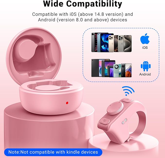 Remote Scrolling Ring for Tiktok, Page Turner for Kindle App, Tablet-Light Pink