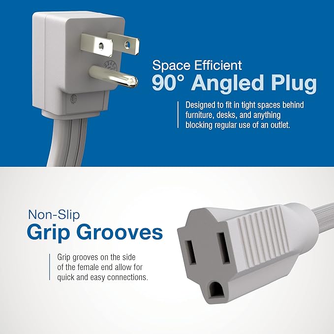 Appliance Extension Cord - 9ft Heavy Duty Gray Extension Wire for Air Conditioner, Refrigerator, & All Major Appliances - 14 Gauge High Voltage 3 Prong Flat-End Appliance Cord, for Indoor use