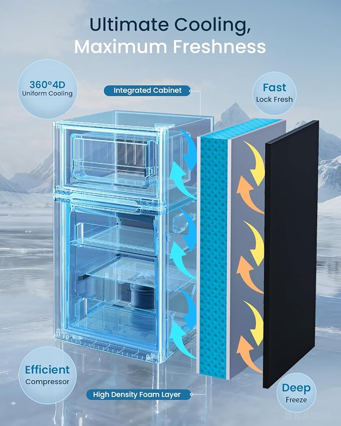 Feelfunn 3.2 Cu.Ft Mini Fridge with Freezer - 2 Door Small Refrigerator, Mini Refrigerator with Adjustable Thermostat, Removable Shelves, Mini Fridge for Bedroom, Office, Dorm, Apartment, Silver