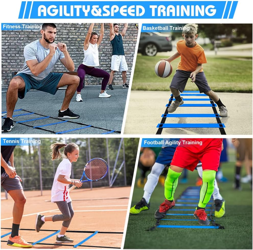 Soccer Speed Agility Training Set | 20FT Agility Ladder & 12/16 Sports Cones for Enhanced Footwork
