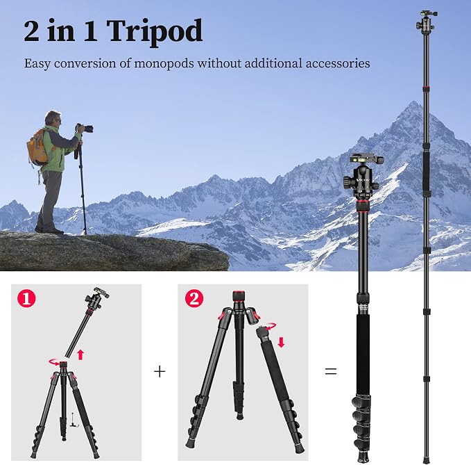 81" Professional Tripod for Camera & Phone -Tall, Compact Travel Tripod Stand
