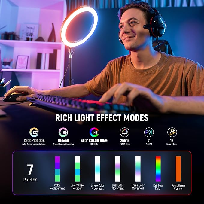 NEEWER 12" Ring Light with Stand Tripod Compatible with iPhone, 24W LED RGB