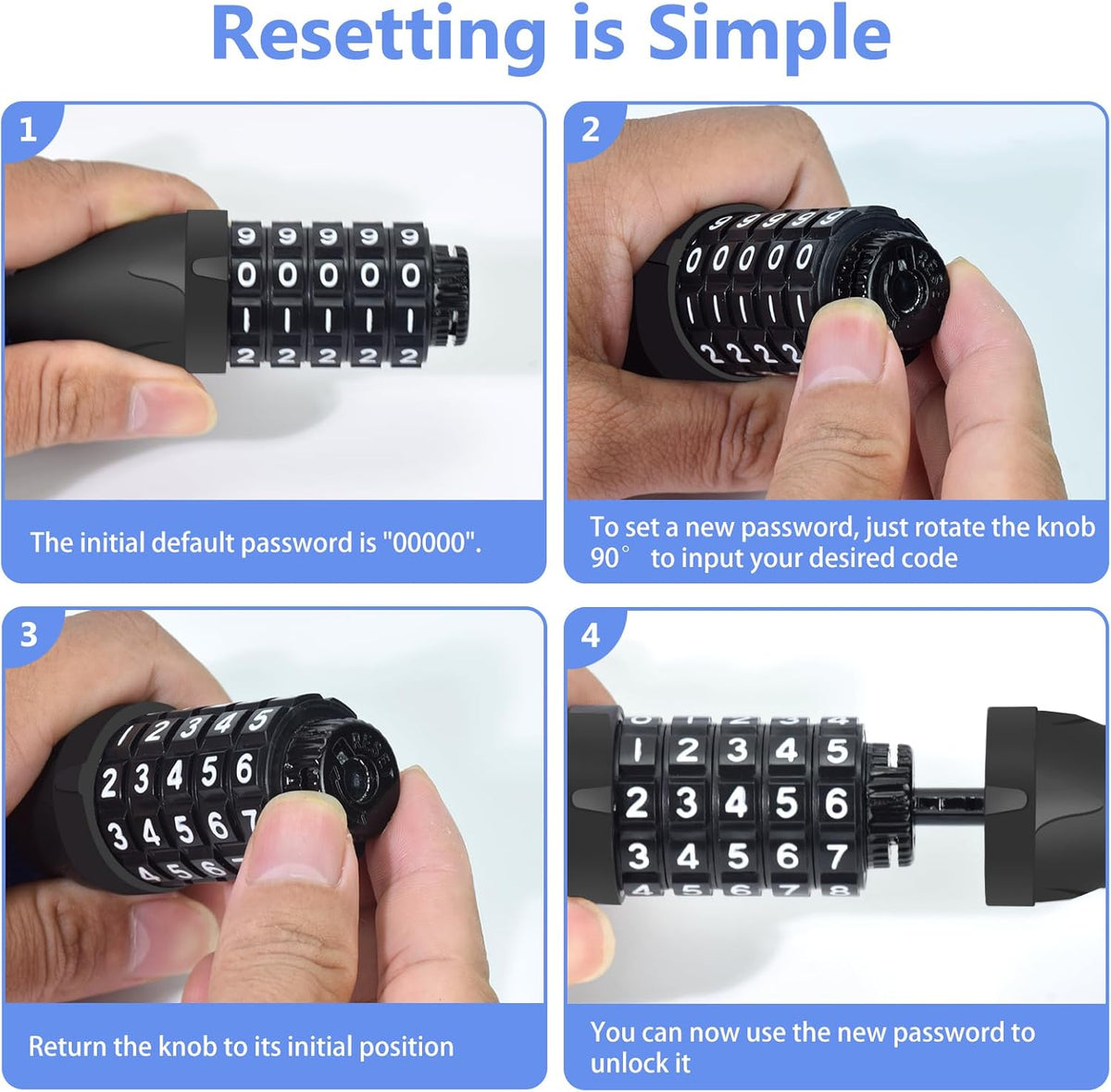 Topcrown Bike Chain Lock - 3.2Ft Long High-Security Anti-Theft Keyless Lock for Bikes & Scooters | Black