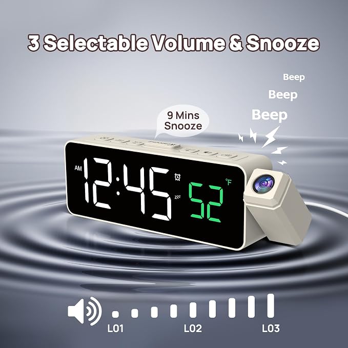 Netzu Projection Alarm Clock for Bedroom Ceiling, Small Compact Plug-in Digital