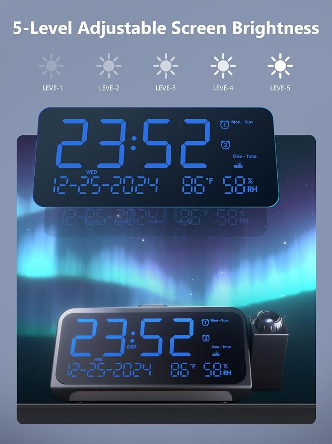 OnLyee Projection Clock for Bedroom Ceiling, Alarm Clock for Heavy Sleepers |