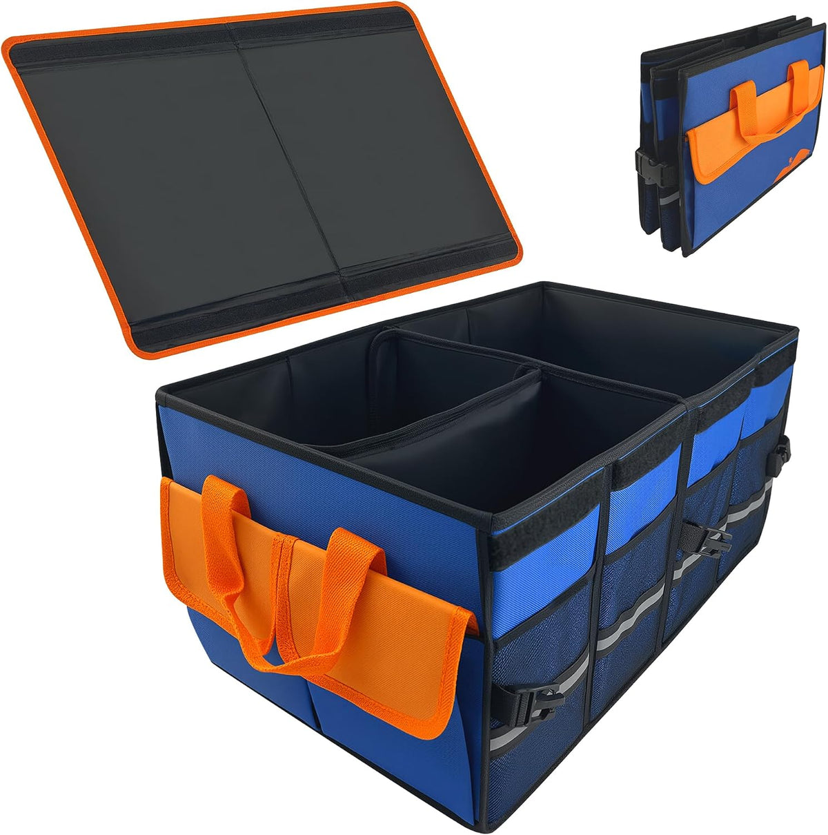 Car Trunk Organizer with Lid, Collapsible Multi-Compartment Car Organizer and Storage, Truck & Car Accessories for Women and Men, 54L Capacity Trunk Organizer for Outdoor/Camper/Travel/SUV/Car Truck