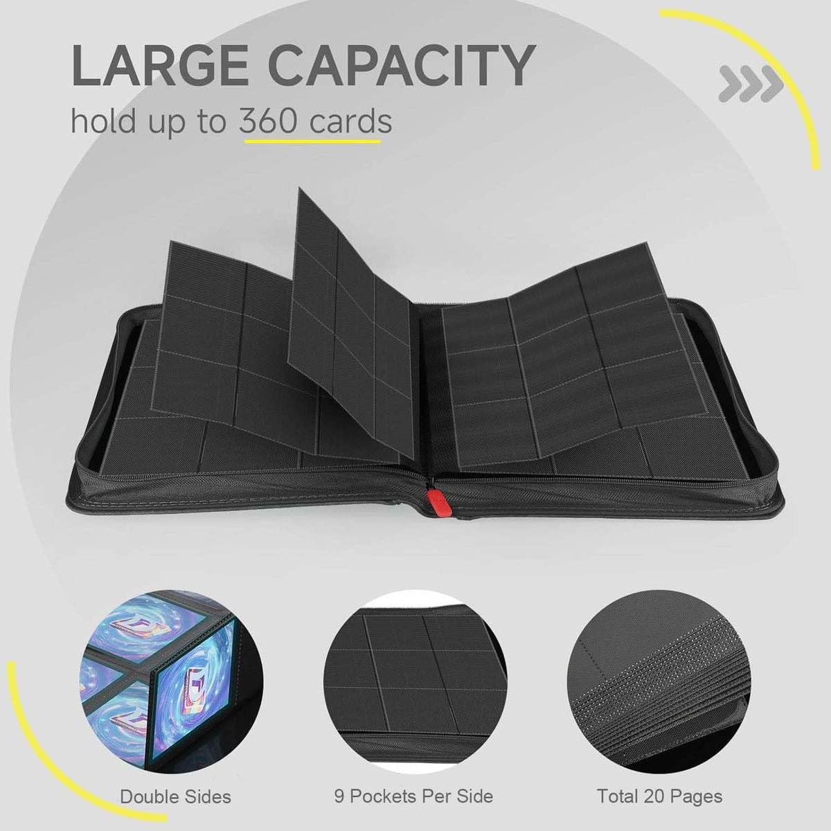 Skiennix 9 Pocket Card Binder - 360 Pockets for MTG, TCG & Sports Cards | Double-Sided Black Collection Folder