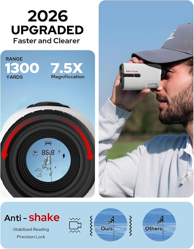 GF2 Golf Rangefinder with Slope, 1300 Yards Laser Range Finder, 7.5X