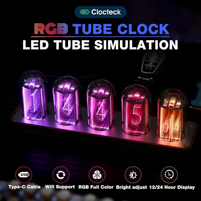 ClocTeck Nixie Tube Clock Walnut Digital Clock, Support Wi-Fi Time SYNC
