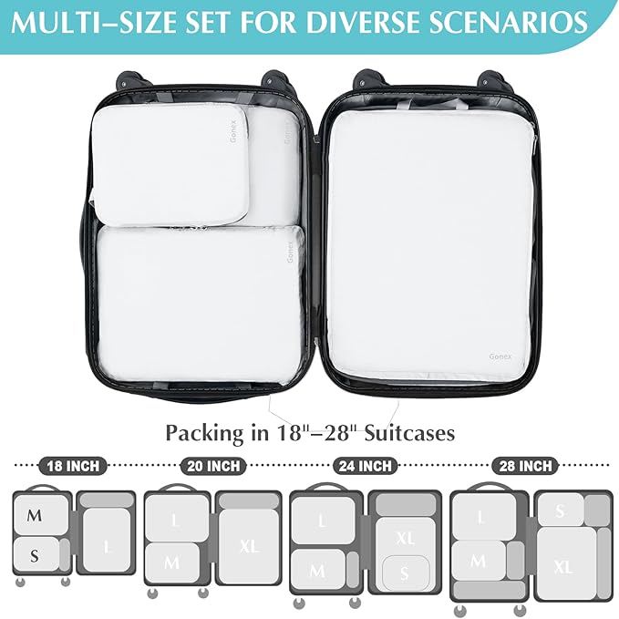 Gonex Compression Packing Cubes, 3pcs/4pcs Expandable Storage Travel Luggage Bags Organizers