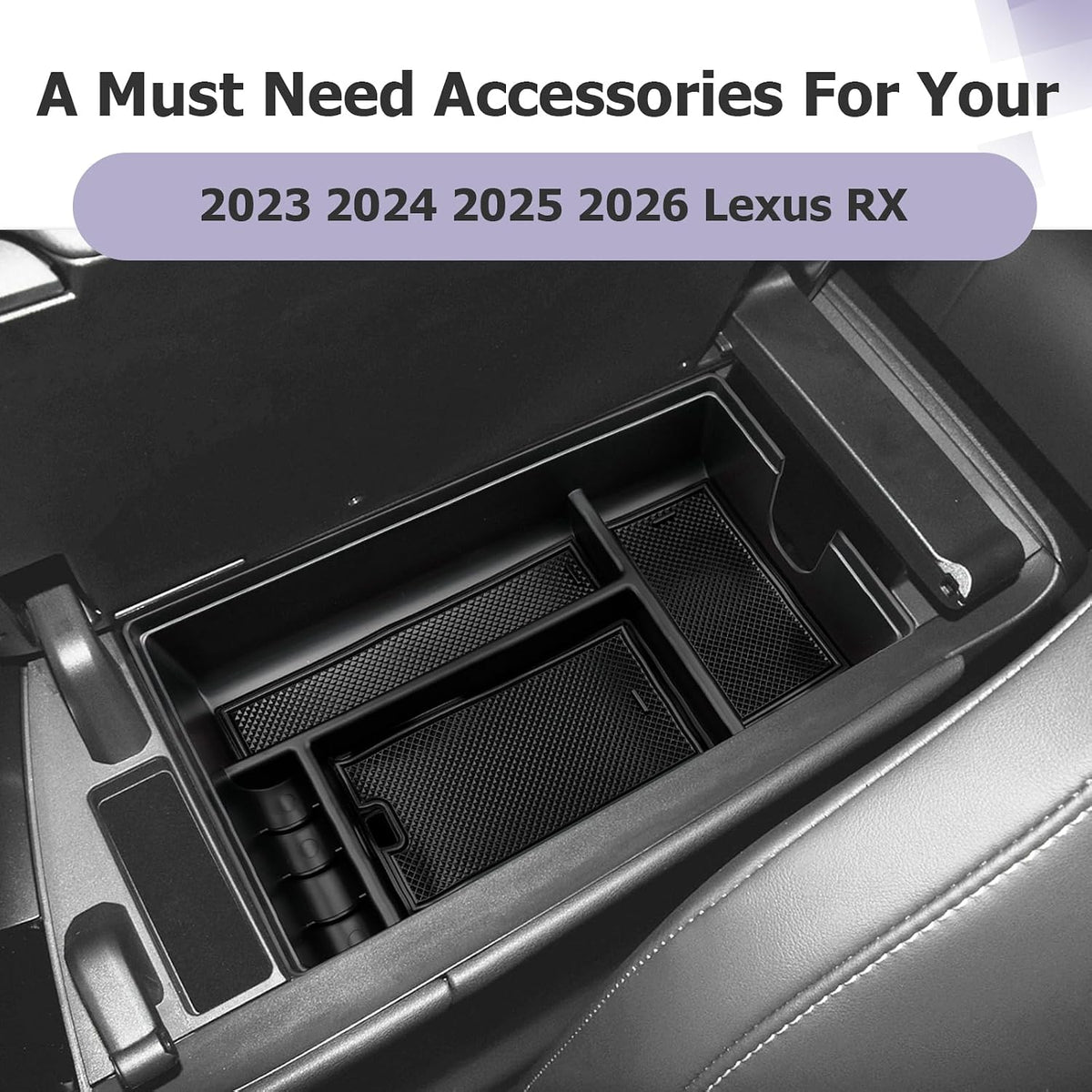 LUWU 2025 2026 Lexus RX350 Center Console Organizer for 2023 2024 2025 2026 Lexus RX350/RX450/RX500 Accessories Armrest Console Storage Box Glove Organizer Tray ABS Material Black