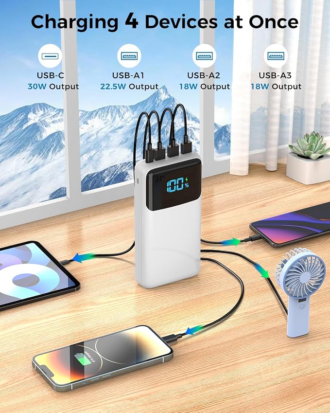 Portable Charger Power Bank 50000mAh, USB-C PD 30W Fast Charging, High Capacity External Battery Pack for Camping, Portable Phone Charger for iPhone 17/16/15/14/13/12/11 Samsung Android (White)