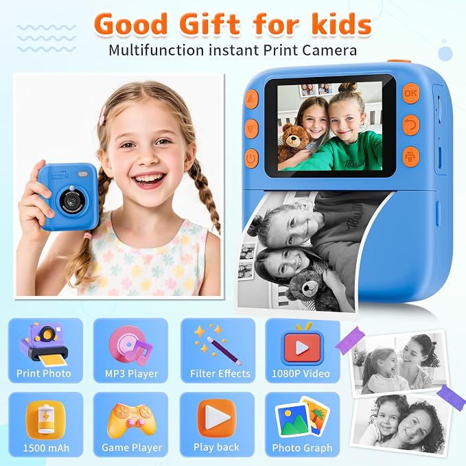 Instant Print Camera for Kids, Christmas Birthday Gifts for Girls Boys