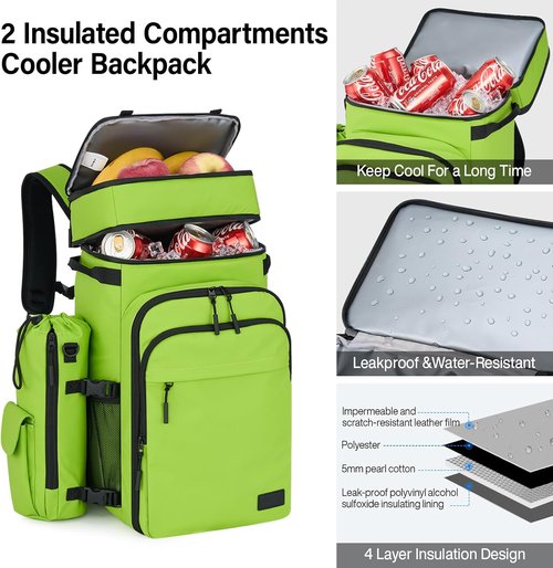 Hanke Backpack Cooler - Portable Soft Cooler for 40 Cans | Water-Resistant Insulated Picnic Backpack in Green