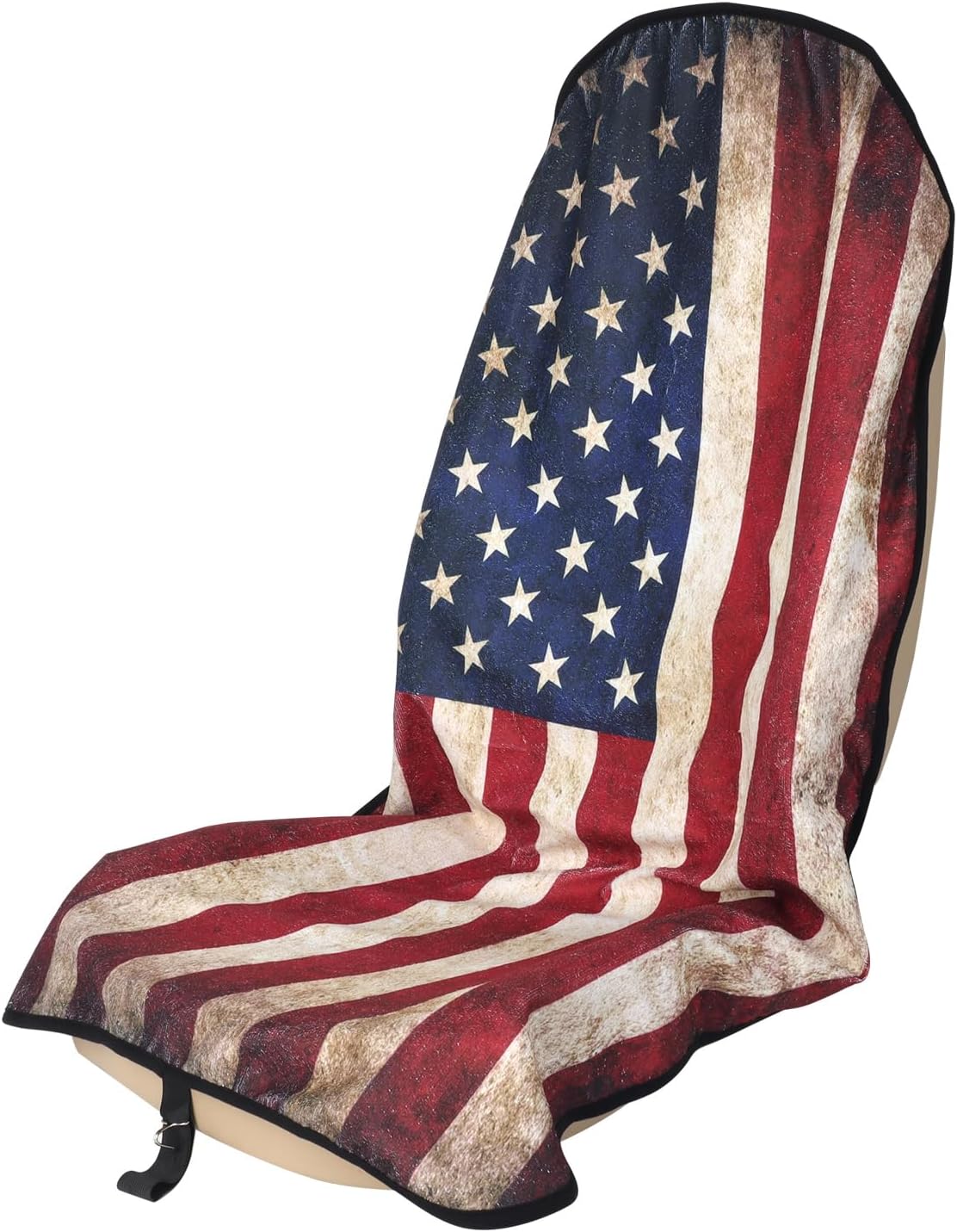 Sweat Towel Car Seat Cover Protector Front Seats for Gym Workout, Running, Swimming, Beach and Hiking, Waterproof Universal Seat Cover for Car, Trucks, Van & SUV (1, American Flag, Front)