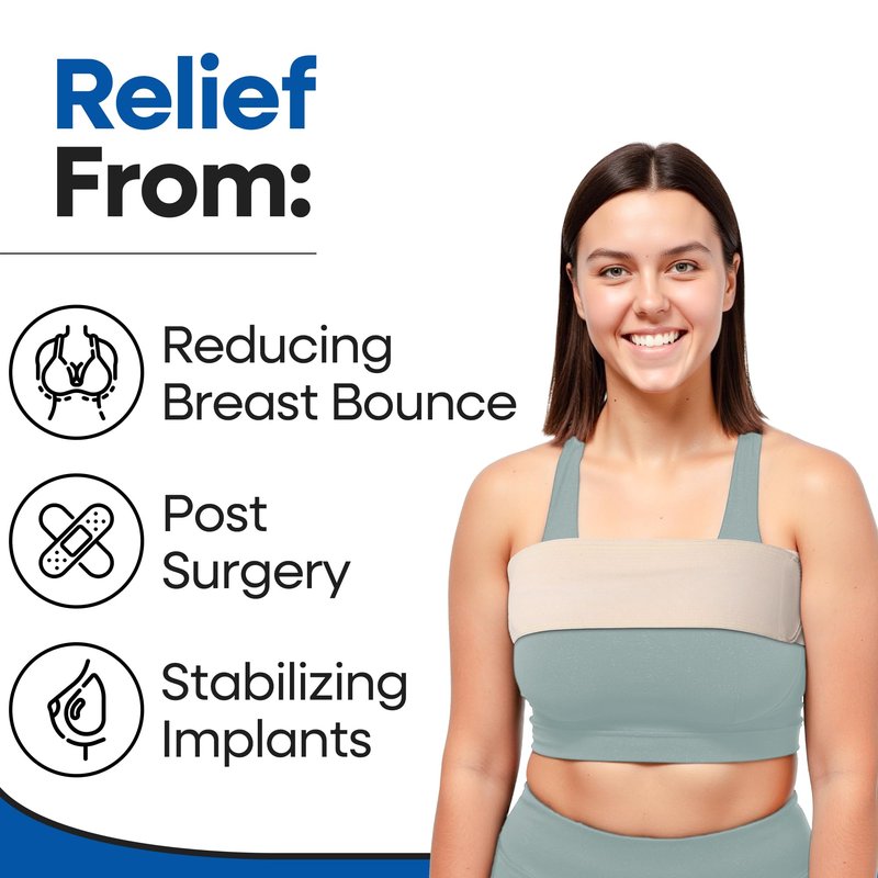 Post Op Breast Augmentation Band | Breast Implant Chest Brace For Women | Compression Wrap Post Surgery Bra Belt | No Bounce Stabilizer Strap | Sport Bra Alternative For Running Working Out One Size