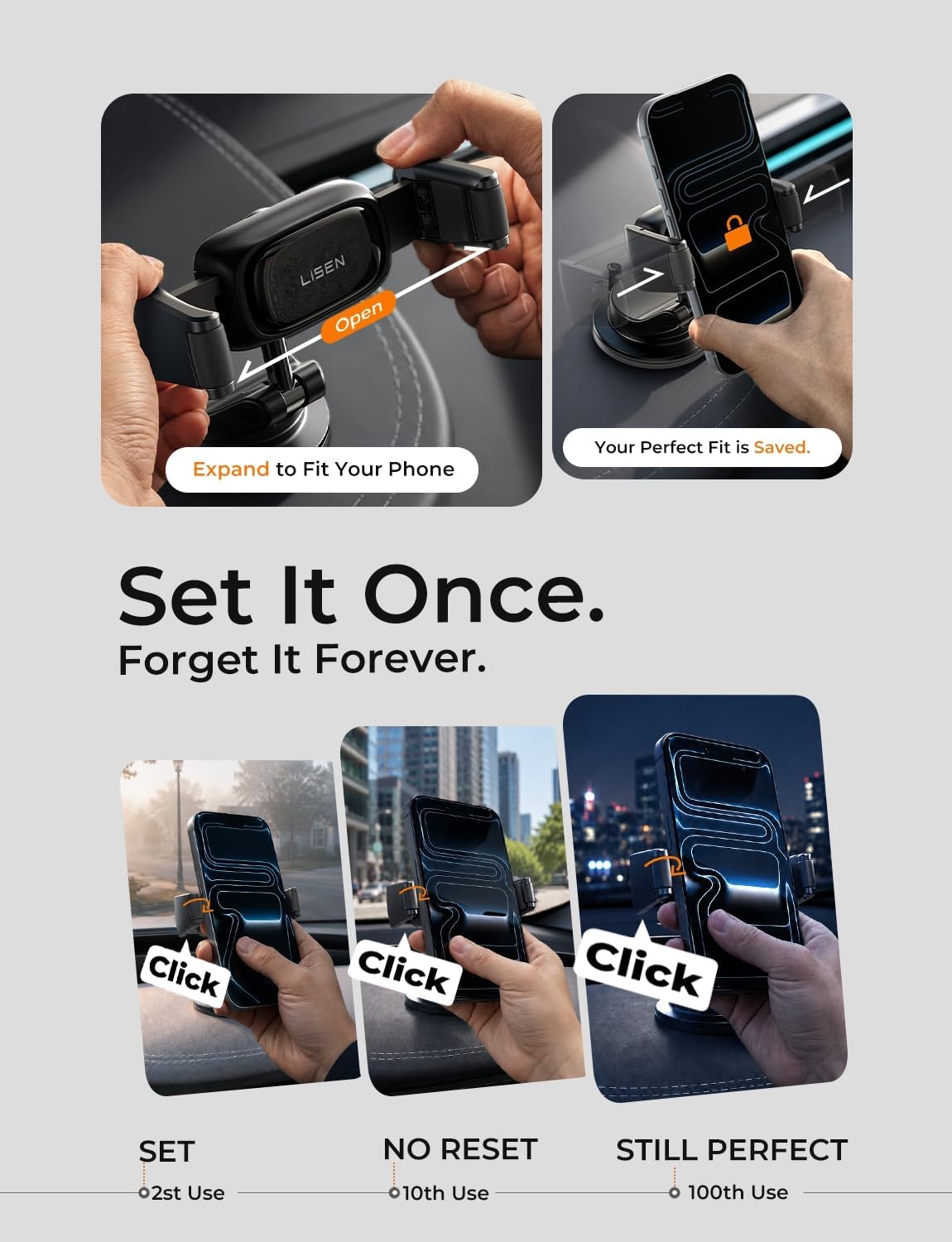 LISEN Suction Phone Mount for Car, [Ultra Suction & Less Fuss] Car Phone Holder Mount Vacuum Dashboard Phone Holder, Car Cell Phone Holder for iPhone 17 16 15 14 Pro Max Air with Case Galaxy S26 S25