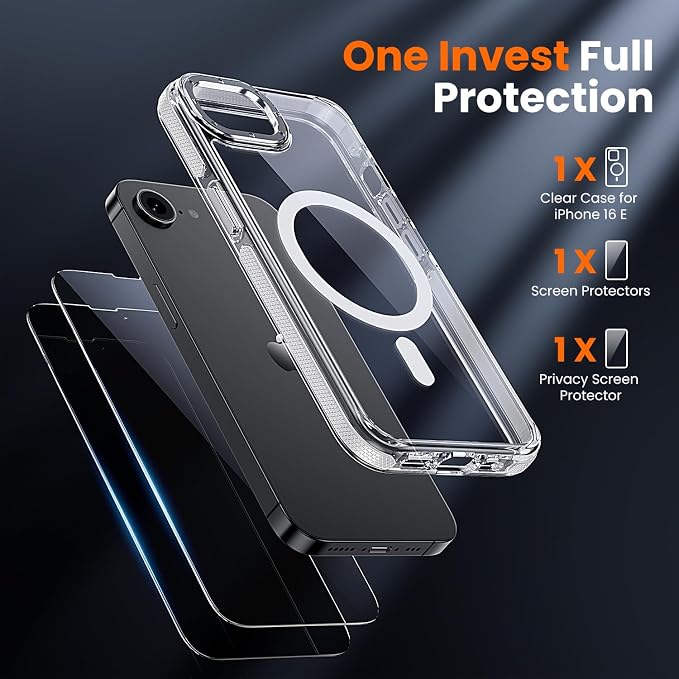 toushion 3 in 1 for iPhone 16E/17E Case Clear, Shockproof Guard Corners