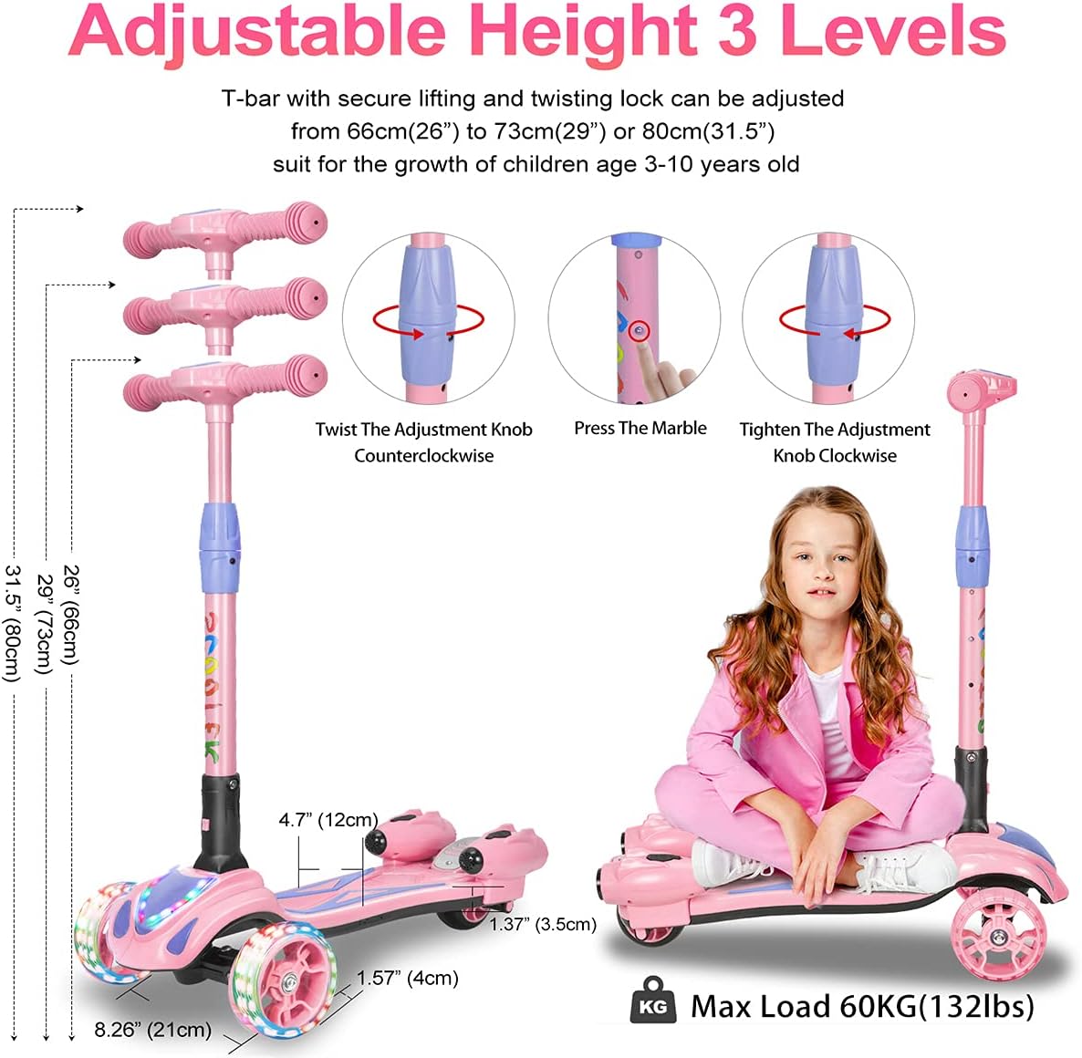 Skiennix 3-Wheel Scooter for Kids - Bluetooth Speaker, LED Lights, Foldable Design | Ages 3-10