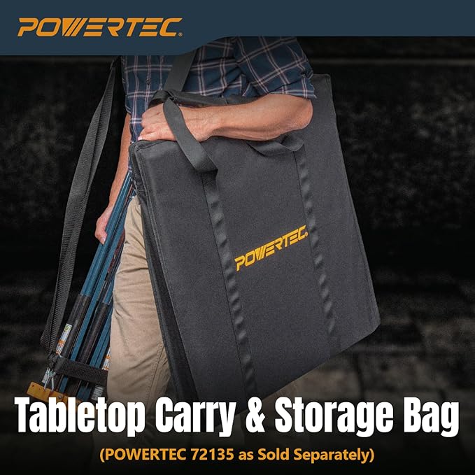 POWERTEC 72309 Arachni-Flex 24" x 48" PVC Waterproof Foldable Workbench Tabletop w/Carrying Bag - Portable Work Surface with Pre-drilled Dog Holes & Quick-Insert Locks, Ideal for Working Projects