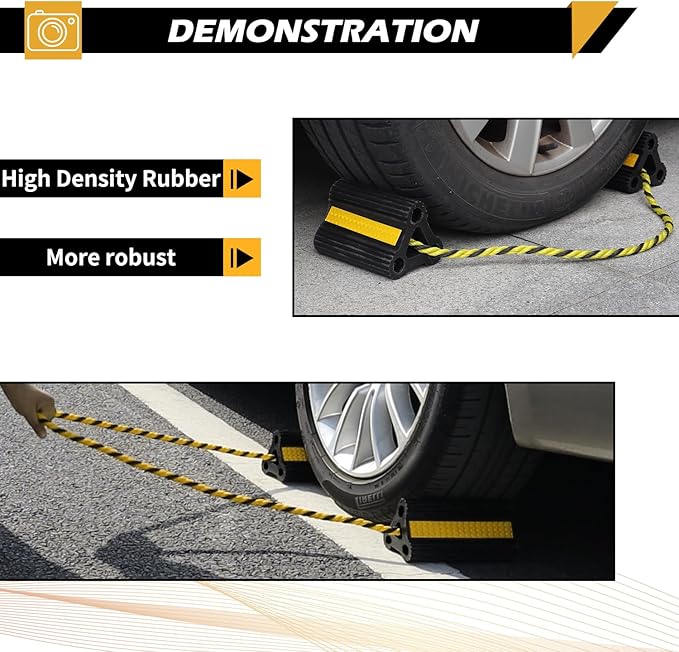 Wheel Chocks for Trailers RVs camper Trucks and Small Aircraft wheel chock, Wheel Chocks Block with 3 Reflective Strips ,Versatile Heavy Duty Solid Rubber Wheel Immobilizers & Chocks[1 Pair 2 Pack]