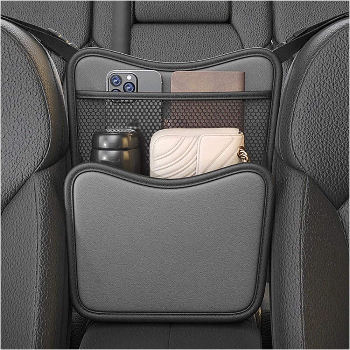 Ohleats Car Organizer Storage Between Seats, Nappa Leather Auto Handbag Holder for Document Phone Storage, Large Capacity Automotive Console Pocket Purse, Car Accessories (Green)
