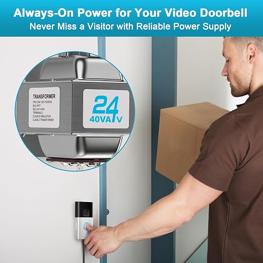 24V 40VA Doorbell Transformer for Ring Video Doorbells, Compatible