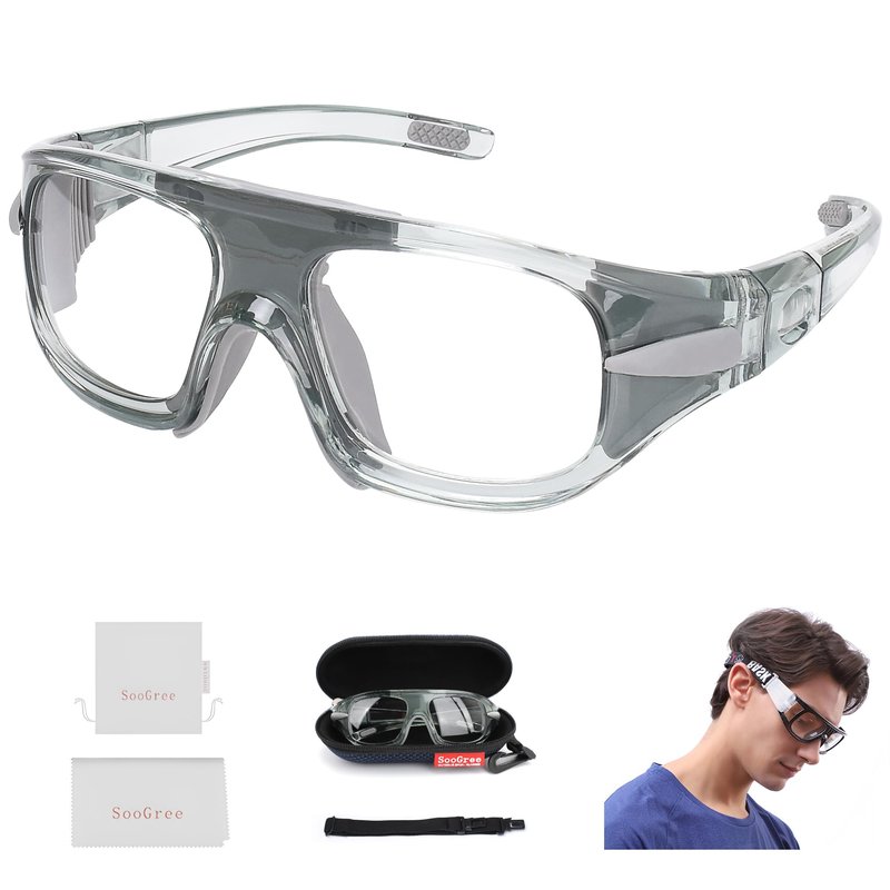 SooGree Sports Glasses, Basketball Football Soccer Racketball Goggles for Men & Women, Anti-Fog Safety Protective Eyewear （Grey frame Grey pads